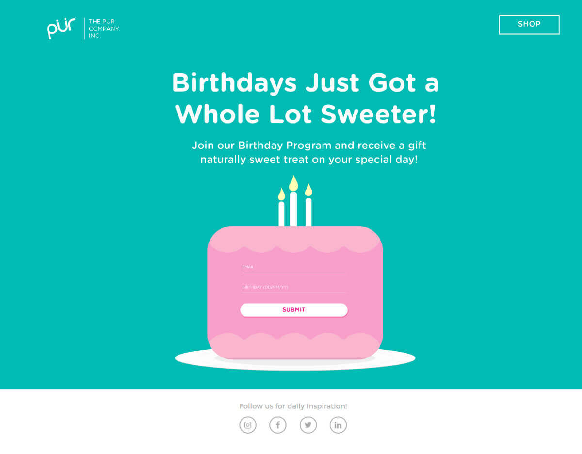 landing page for birthday