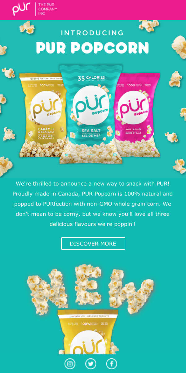 email marketing introducing Pur Popcorn